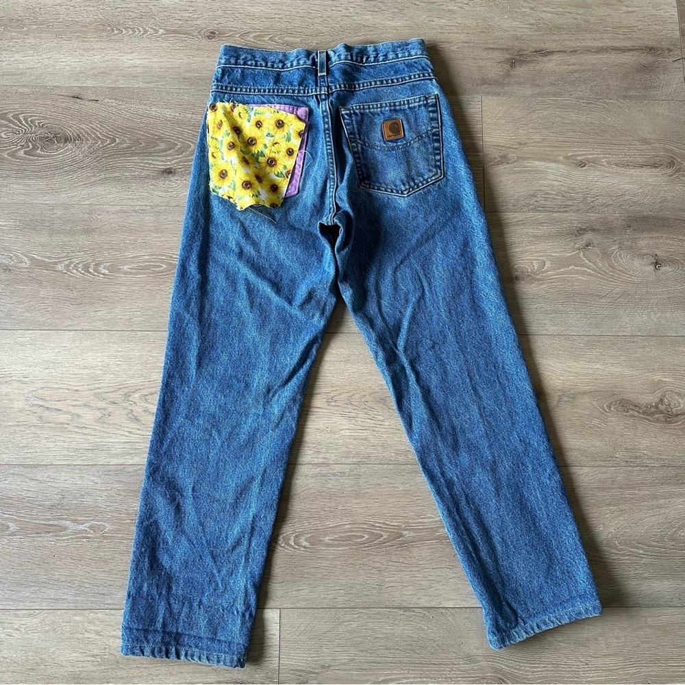 Rare Vintage Carhartt High Waited Mom Jeans Style Custom Art Pocket